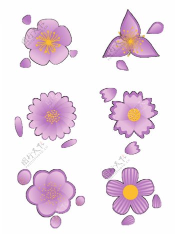 花卉元素之卡通小清新唯美浪漫紫花瓣套图