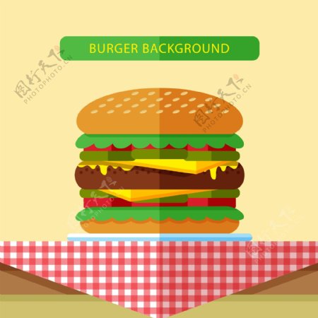 扁平卡通快餐汉堡插画