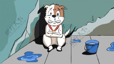 创意个性卡通狗宠物狗潮湿插画寒冷冻住的狗