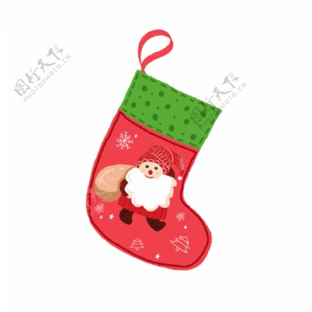 原创手绘风送礼物的圣诞老人手套袜子挂件
