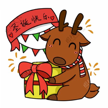 可爱卡通清新圣诞节麋鹿可商用元素
