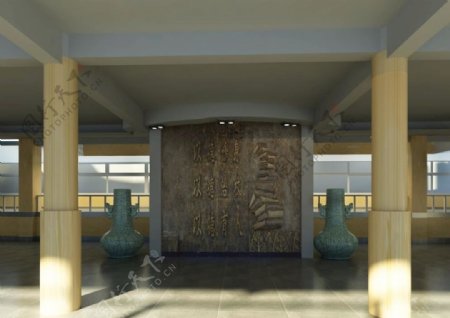 大厅文化墙瓷器大理石柱