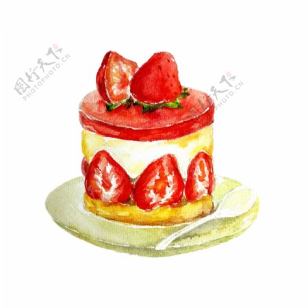 小清新水彩草莓蛋糕