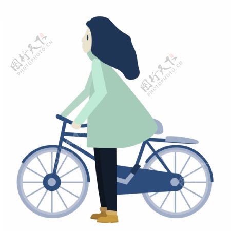 手绘卡通骑着自行车的女人原创元素