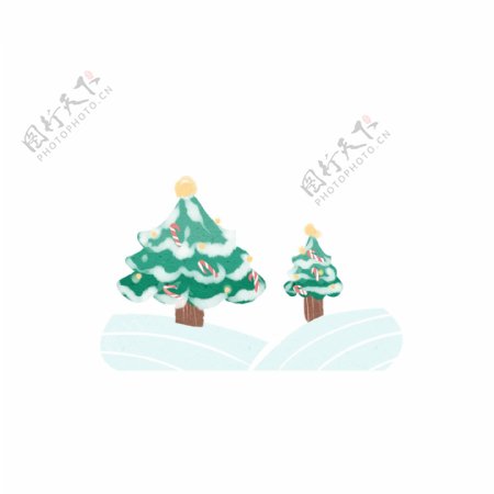 冬天圣诞节雪树下雪风景扁平元素