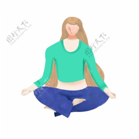 坐着练瑜珈的卡通女子元素