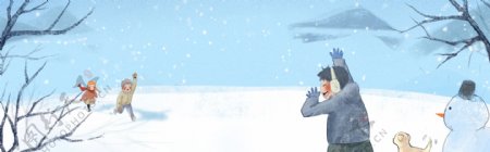 卡通可爱冬季雪花banner背景