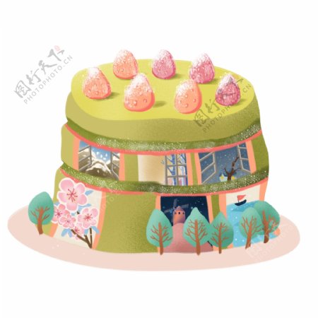 童话风美味草莓蛋糕食物设计可商用元素