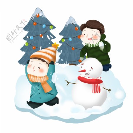 冬季打雪仗卡通儿童可商用场景插画5