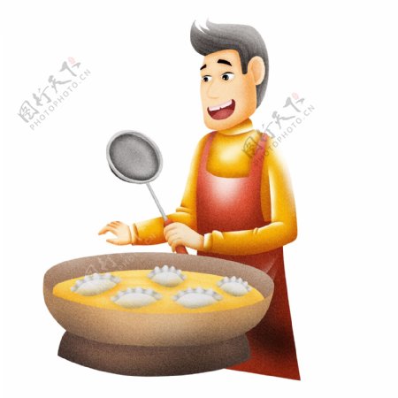 手绘立冬煮饺子的男人设计可商用元素