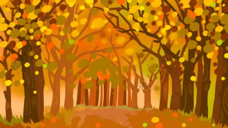 秋季黄色枯黄树木小路背景