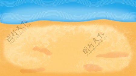 夏日沙滩清新手绘插画背景设计