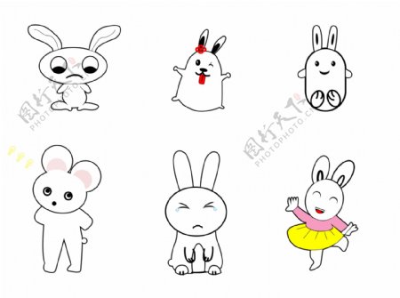 手绘卡通可爱的表情兔可商用元素