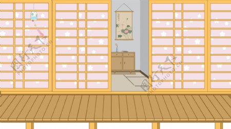 温馨手绘日式房屋背景设计