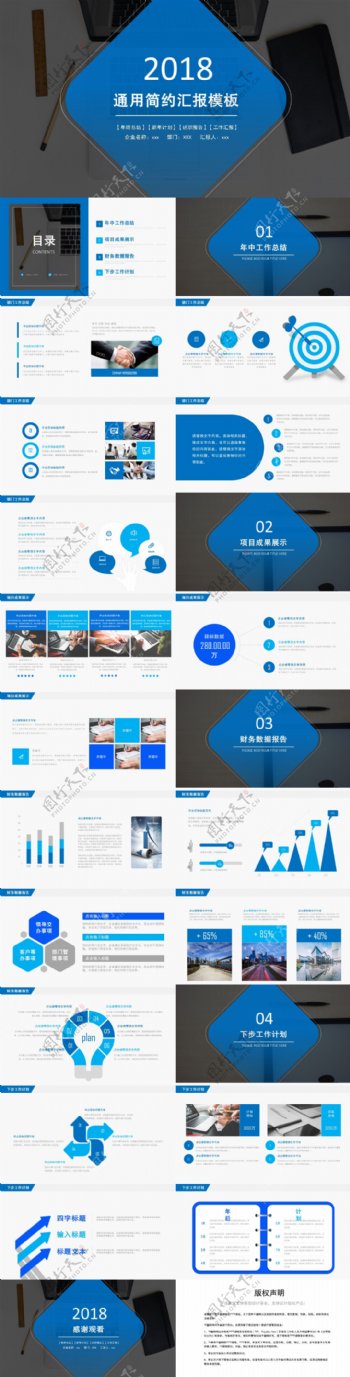 2018蓝色简约清新工作报告PPT模板