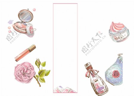 卡通玫瑰唇彩香水瓶粉盒png元素