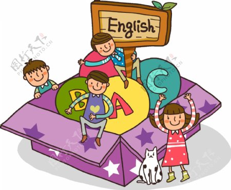 卡通学生学习英语png元素
