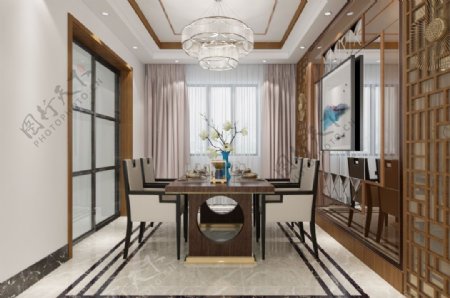 新中式餐厅室内装饰装修效果图