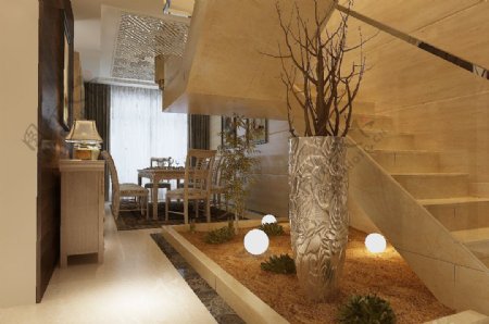 现代别墅中式风格餐厅效果图空间