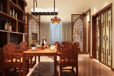 中国风中式餐厅装饰装修效果图