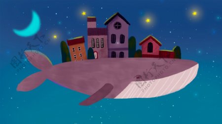 鲸鱼背卡通元素的家园卡通背景