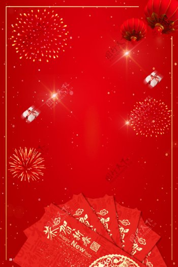 红色烟花猪年新年大促广告背景图