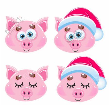 4个小粉红色的猪头