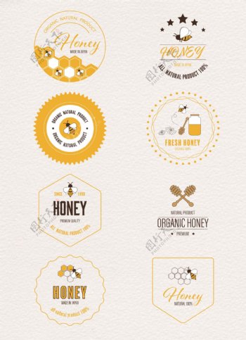 黄色简约扁平化蜂蜜标签素材