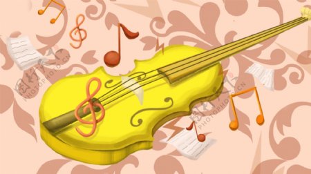 一把黄色小提琴音符卡通背景