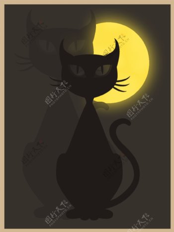 原创万圣节猫与月亮背景图