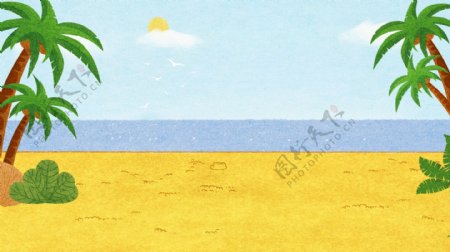 复古海滩插画背景设计