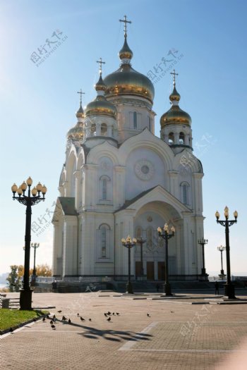 逆光哈巴罗夫斯克东正教堂