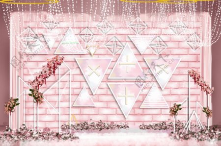 粉白色砖墙铁艺三角形婚礼效果图