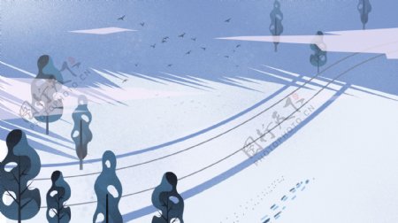 清新雪地滑雪背景设计
