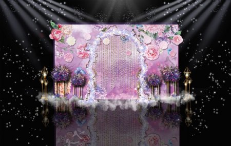 紫色梦幻星空主题婚礼迎宾区效果图