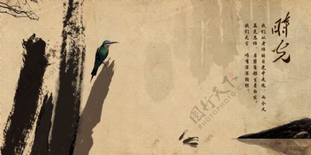 中国风中式风传统山水禅意海报