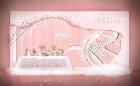 ins粉色造型婚礼甜品区效果图