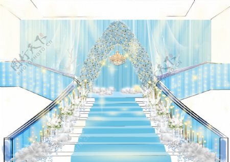 蓝色婚礼楼梯展示区效果图