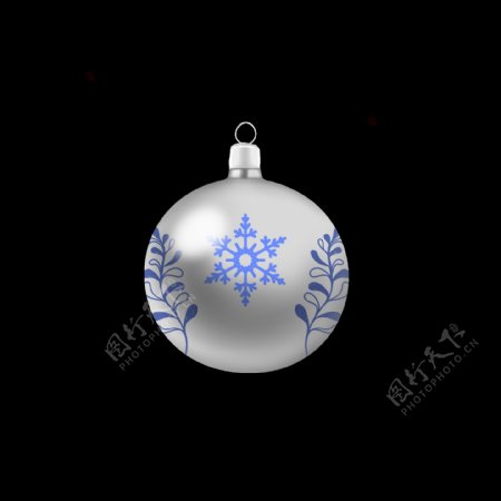 手绘圣诞装饰球银色白色雪花小草创意可商用