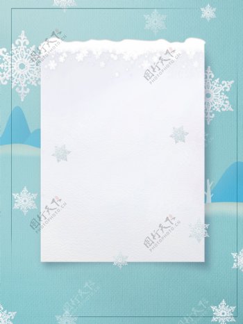 雪地雪人冬季清新雪地卡通广告背景图