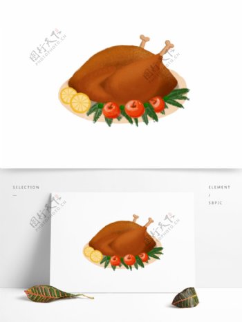 感恩节一盘火鸡插画设计可商用元素