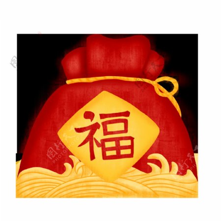 手绘新年红色喜庆福袋中国风素材