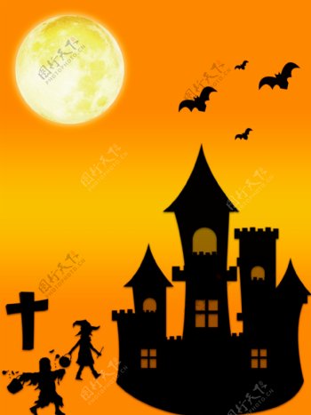 万圣节城堡鬼十字架蝙蝠月亮