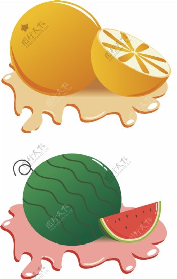 橙子西瓜水果卡通处暑矢量元素