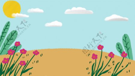 彩色卡通可爱天空草地背景设计