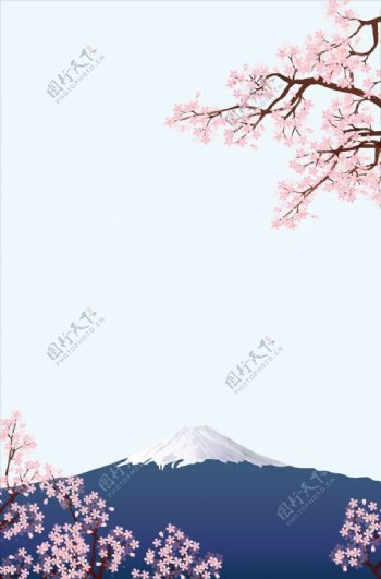 古风日本富士山樱花背景