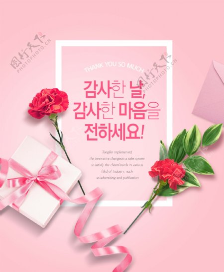 粉色韩系康乃馨礼物海报设计