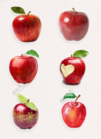 红色新鲜苹果透明水果素材设计