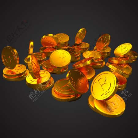 比特币散落金币3D硬币网络币
