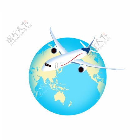 飞机地球蓝色商务办公元素